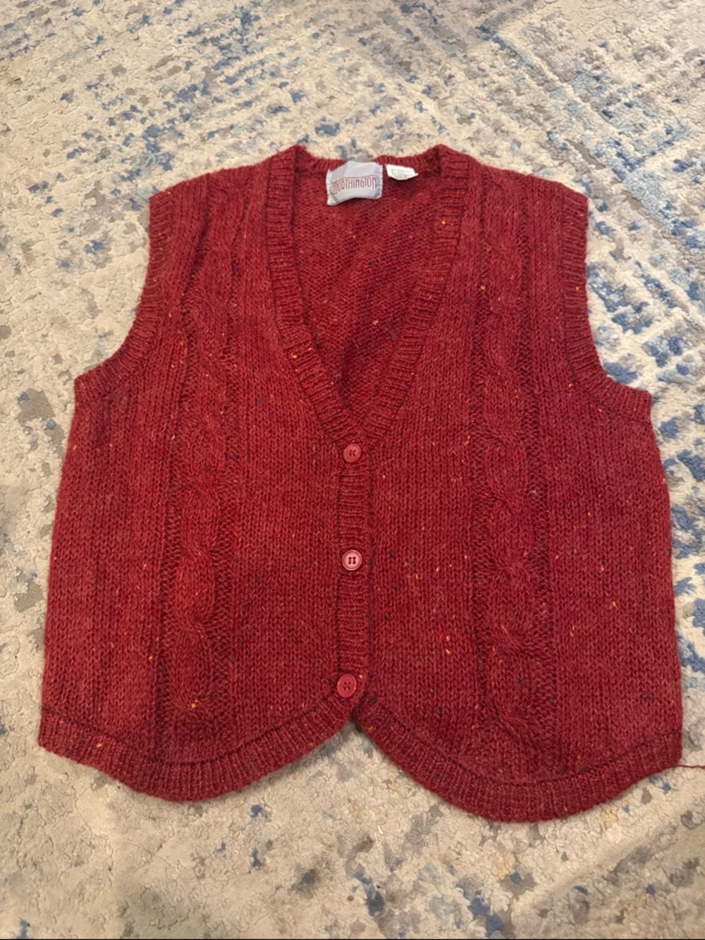 Vintage Worthington Red Cable Knit Wool Blend Button Front Sweater Vest
